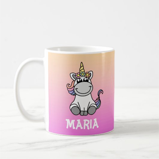 Niedlicher Unicorn Rainbow Gradient Personalisiert Kaffeetasse (Links)