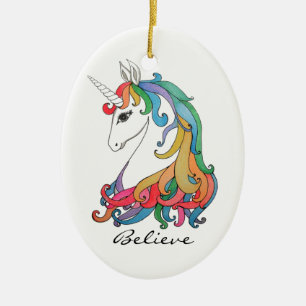 Niedlicher Unicorn Regenbogen des Watercolor Keramikornament