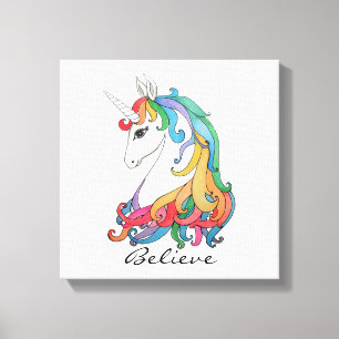Niedlicher Unicorn Regenbogen des Watercolor Leinwanddruck