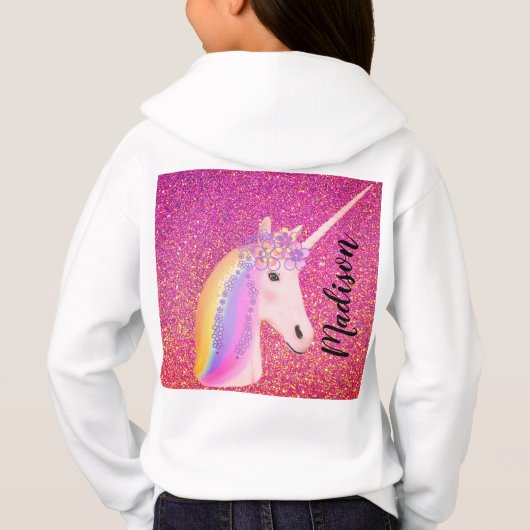 Niedlicher Unicorn Regenbogen Fantasie Rosa Glitze Hoodie (Rückseite)