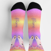 Niedlicher Unicorn-Regenbogen-Glitzer Personalisie Socken (Oben)