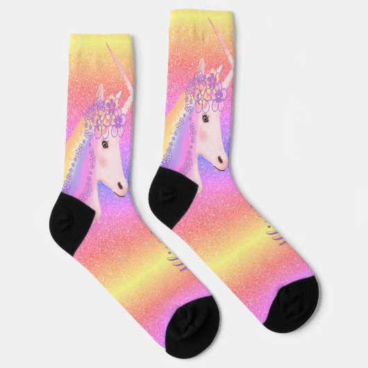 Niedlicher Unicorn-Regenbogen-Glitzer Personalisie Socken (Rechts)
