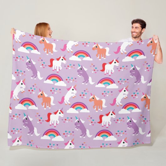 Niedlicher Unicorn-Regenbogen lila Fleecedecke (Beispiel)