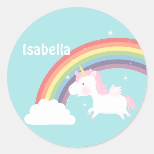 Niedlicher Unicorn Regenbogen Personalisiert Runder Aufkleber (Vorderseite)