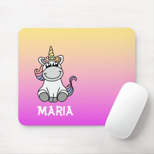 Niedlicher Unicorn Regenbogen Personalisierter Nam Mousepad (Mit Mouse)