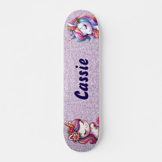 Niedlicher, unicorn rosa Glitzer Personalisieren Skateboard (Vorne)