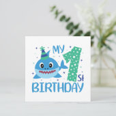 niedlicher Unisex-Babyhai Erstgeburt Einladung (Stehend Vorderseite)