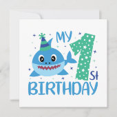 niedlicher Unisex-Babyhai Erstgeburt Einladung (Vorderseite)