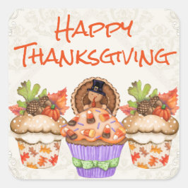 Niedlicher Urlaub Cupcakes glücklich Thanksgiving Quadratischer Aufkleber