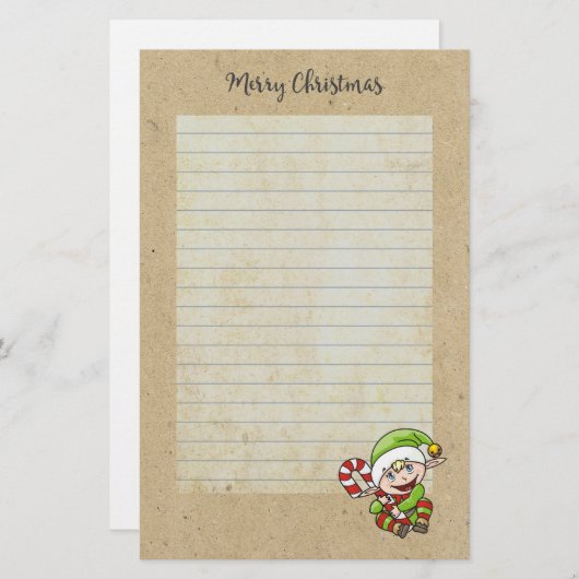 Niedlicher Urlaub Elf mit Candy Cane Frohe Weihnac Briefpapier (Vorne/Hinten)