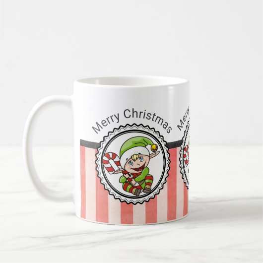Niedlicher Urlaub Elf mit Candy Cane Frohe Weihnac Kaffeetasse (Links)