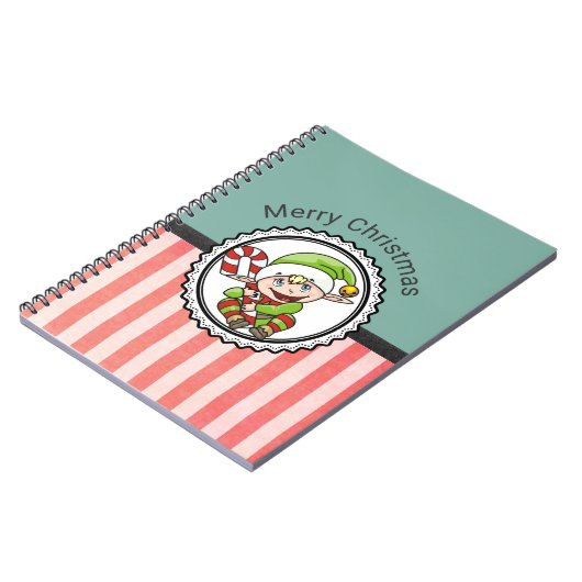 Niedlicher Urlaub Elf mit Candy Cane Frohe Weihnac Notizblock (Linke Seite)