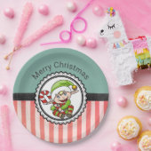Niedlicher Urlaub Elf mit Candy Cane Frohe Weihnac Pappteller (Party)
