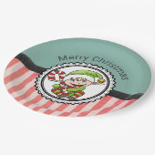 Niedlicher Urlaub Elf mit Candy Cane Frohe Weihnac Pappteller (Schrägansicht)