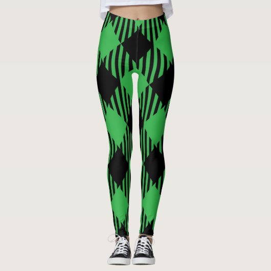 Niedlicher Urlaub Schwarz, Grün Kariert Tartan Wei Leggings (Vorderseite)
