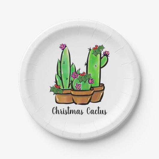 Niedlicher Urlaub Xmas Cactus cacti succuli Pappteller (Vorderseite)