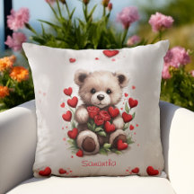 Niedlicher Valentinbär mit Rote Rosen und Herz