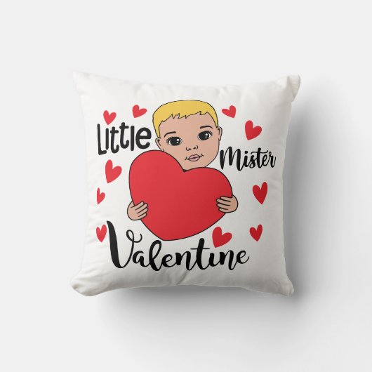 Niedlicher Valentine Boy Holding Herzstück Kissen (Vorderseite)