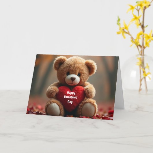Niedlicher Valentiner Teddybär Karte (Gelbe Blume)