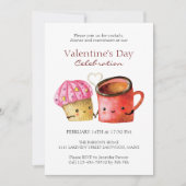 Niedlicher Valentinstag Cupcake und Kaffee Tasse P Einladung (Vorderseite)
