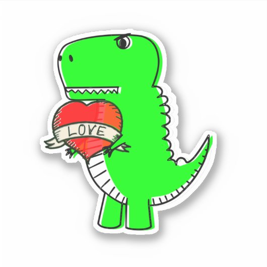 Niedlicher Valentinstag Dinosaurier Aufkleber (Vorderseite)