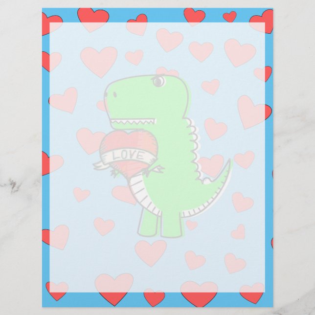 Niedlicher Valentinstag Dinosaurier Briefbogen (Vorderseite)