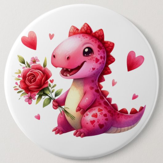 Niedlicher Valentinstag-Dinosaurier Button (Vorderseite)