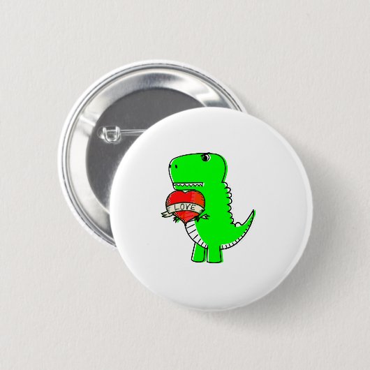 Niedlicher Valentinstag Dinosaurier Button (Vorne & Hinten)