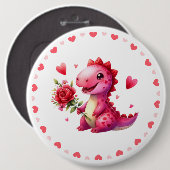 Niedlicher Valentinstag-Dinosaurier Button (Vorne & Hinten)