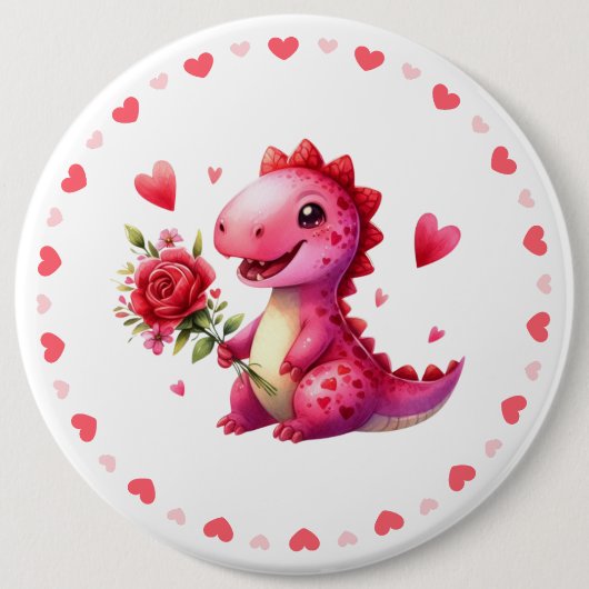 Niedlicher Valentinstag-Dinosaurier Button (Vorderseite)