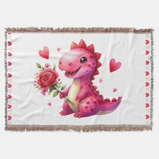 Niedlicher Valentinstag-Dinosaurier Decke (Vorderseite)
