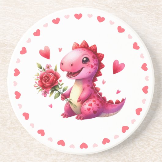 Niedlicher Valentinstag-Dinosaurier Getränkeuntersetzer (Vorne)