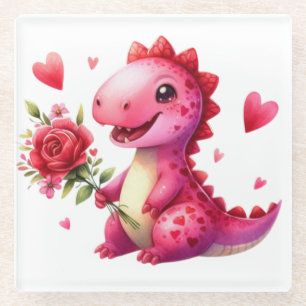 Niedlicher Valentinstag-Dinosaurier Glasuntersetzer