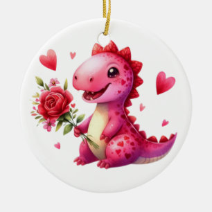 Niedlicher Valentinstag-Dinosaurier Keramik Ornament