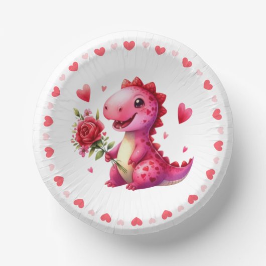 Niedlicher Valentinstag-Dinosaurier Pappteller (Vorderseite)