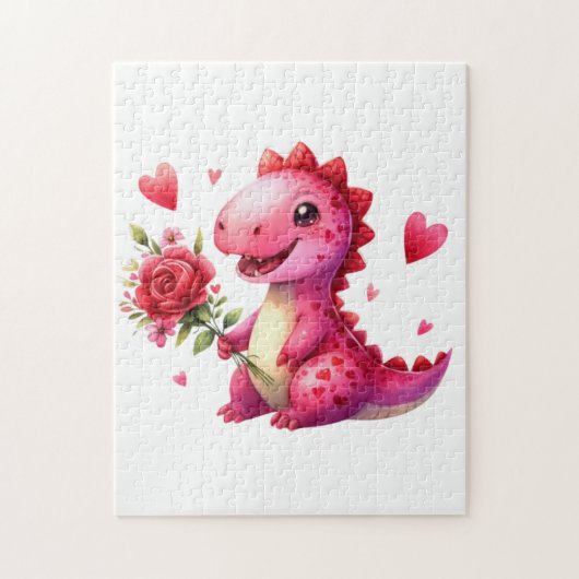 Niedlicher Valentinstag-Dinosaurier Puzzle (Vertikal)