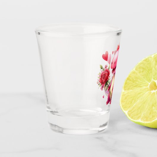 Niedlicher Valentinstag-Dinosaurier Schnapsglas (Links)