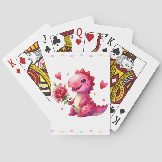 Niedlicher Valentinstag-Dinosaurier Spielkarten (Rückseite)