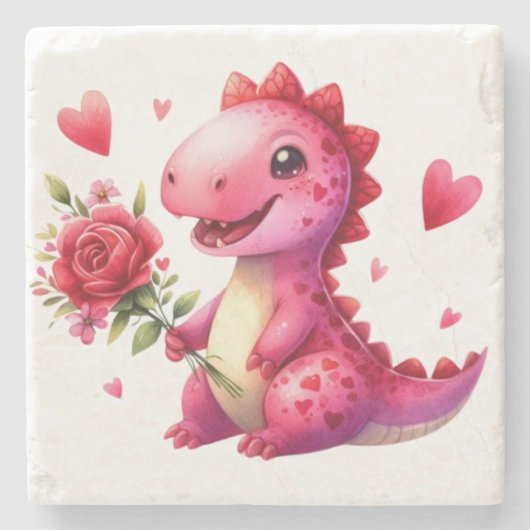 Niedlicher Valentinstag-Dinosaurier Steinuntersetzer (Vorderseite)