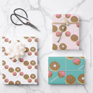 Niedlicher Valentinstag Donut und Cake Pop Muster Geschenkpapier Set