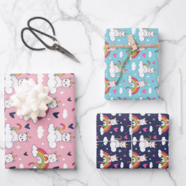 Niedlicher Valentinstag, Einhorn Cat Rainbow Muste Geschenkpapier Set