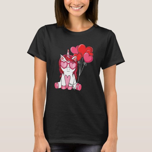 Niedlicher Valentinstag Einhorn Herzballon Girls T-Shirt (Vorderseite)