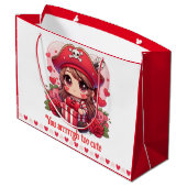 Niedlicher Valentinstag Große Geschenktüte (Rückseite Schrägansicht)