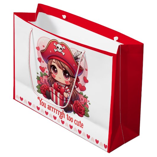 Niedlicher Valentinstag Große Geschenktüte (Vorderseite Schrägansicht)