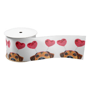 Niedlicher Valentinstag Hund Funny Heart Headband Satinband