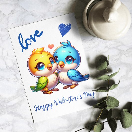 Niedlicher Valentinstag mit Livebirden Feiertagskarte