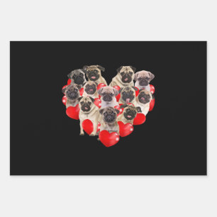 Niedlicher Valentinstag Mops Hund Herz Welpe Geschenkpapier Set