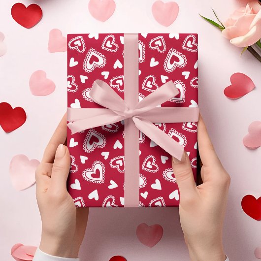 Niedlicher Valentinstag Muster des roten Herzens Geschenkpapier