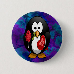 Niedlicher Valentinstag Pinguin Sonniger Cartoon Button