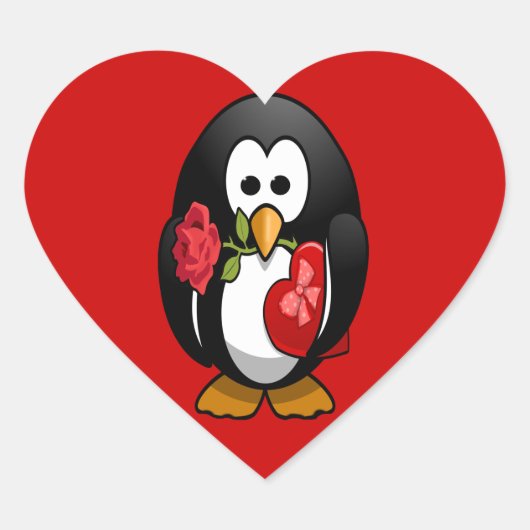 Niedlicher Valentinstag Pinguin Sonniger Cartoon Herz-Aufkleber (Vorderseite)